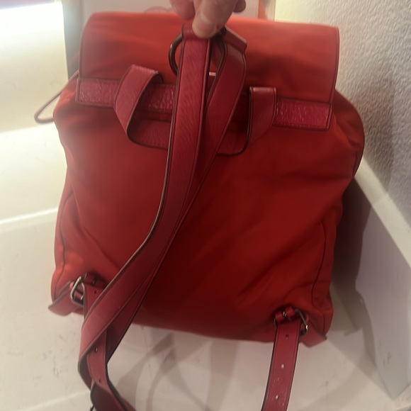 COACH New York Red Nylon Leather Backpack Drawstring Turnlock F58814 Light EUC - Picture 6 of 13
